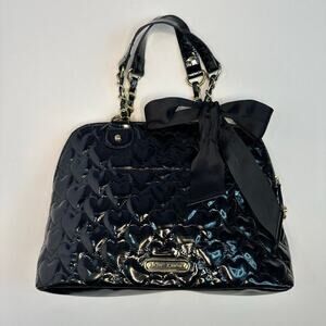 Vintage Y2K Betsey Johnson Black Patent Leather Quilted Handbag